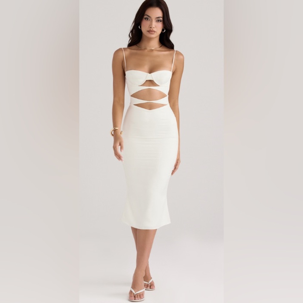 IVORY SATIN CUTOUT CORSET DRESS